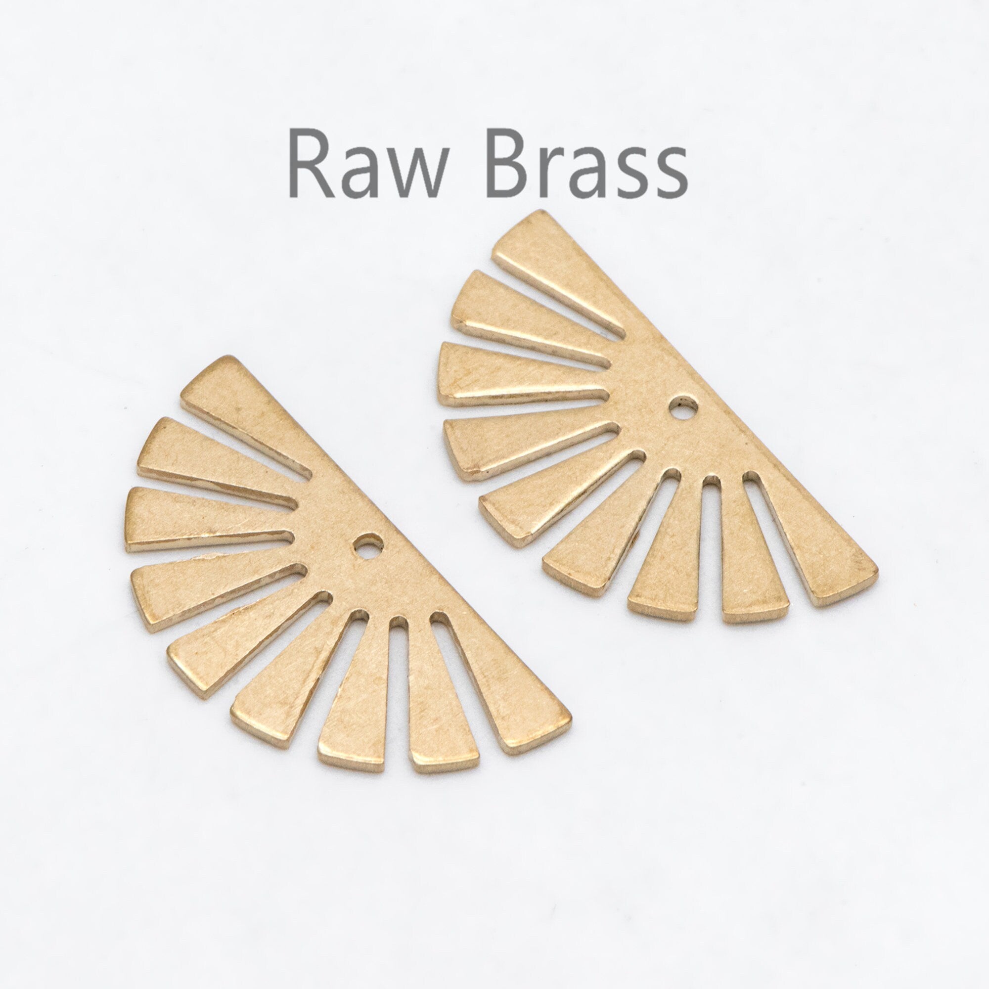 10pcs Raw Brass Half Sun Charm Pendants 12x24mm, Solid Brass Semicircle Pendants (RB-229)